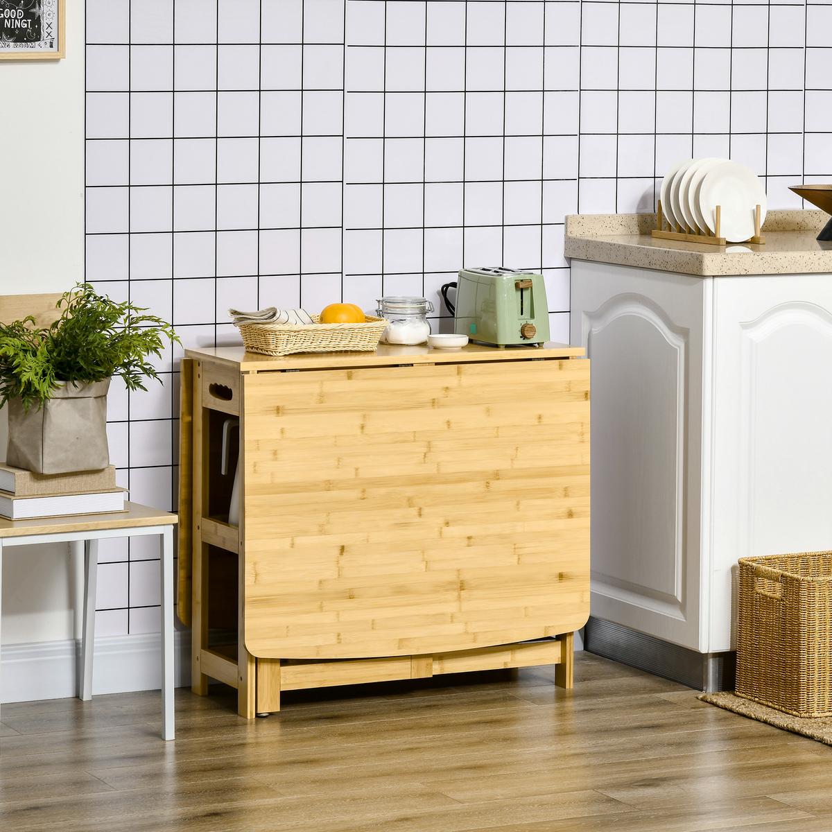 ESSTISCH Klapptisch Küchentisch mit Ablagefächer Esszimmertisch Naturholz - Naturfarben, Naturmaterialien/Bambusholz (149.5/80/73.5cm) - HOMCOM