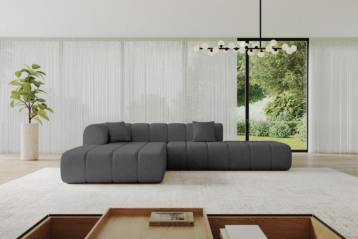 ECKSOFA Ottomane Links BILA-L 289x176x71 Dunkelgrau Samt - Dunkelgrau/Anthrazit, Holzwerkstoff/Kunststoff (176/289cm) - ALTDECOR