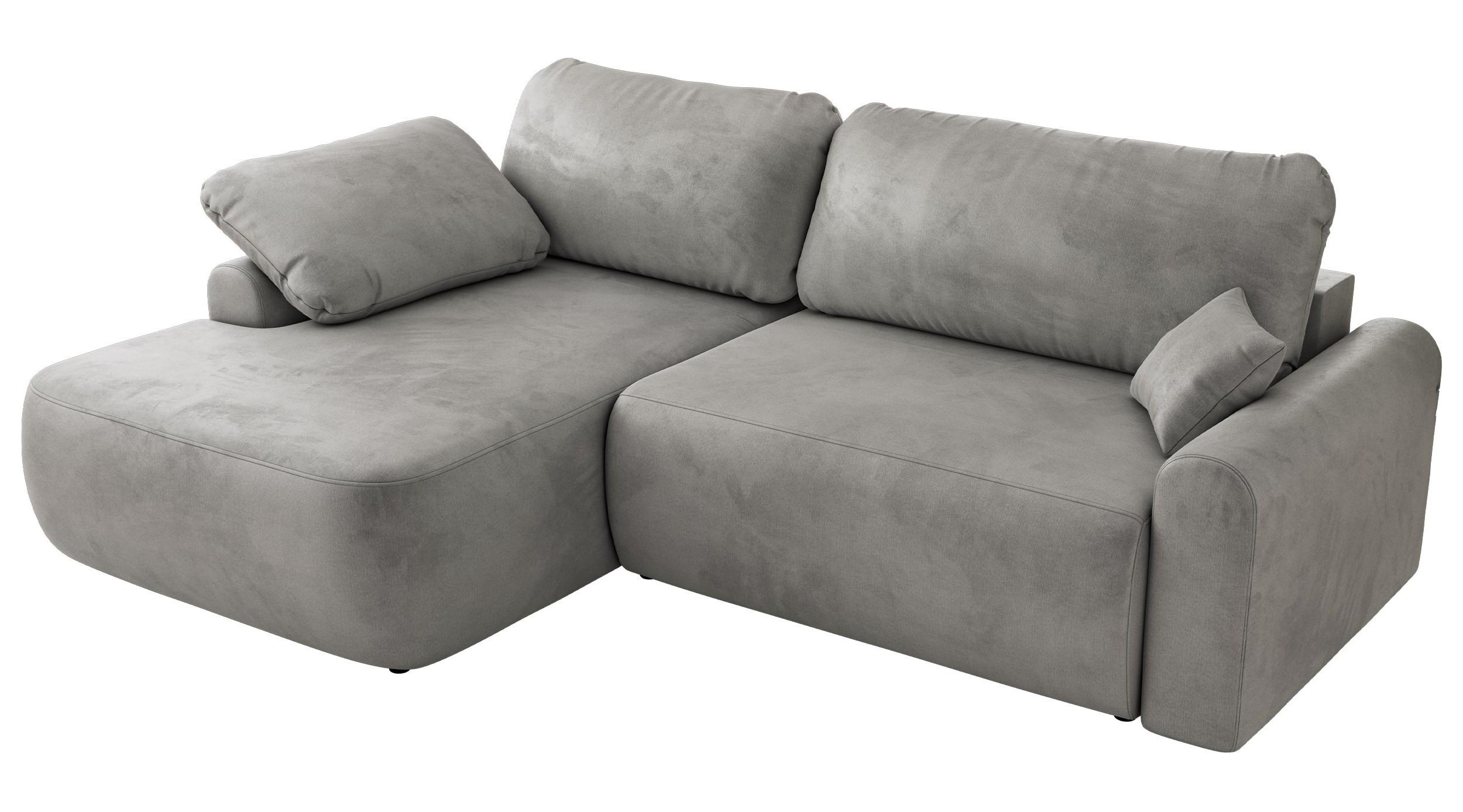 ECKSCHLAFSOFA CUBO L Hellgrau Velvet - links - Hellgrau/Schwarz, Kunststoff/Textil (273/187cm) - MKS