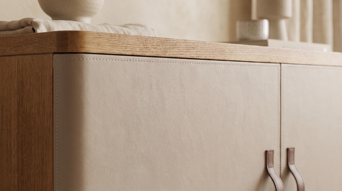 SIDEBOARD FLORIANA Weiß Eiche - Creme, Textil (180/200cm) - KAWOLA