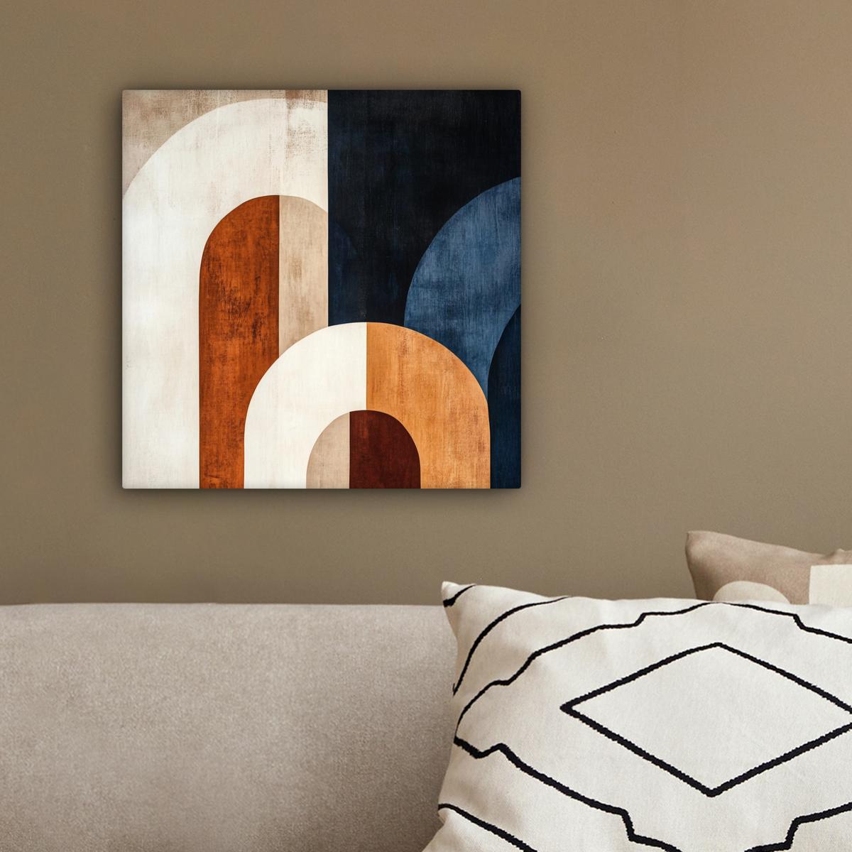 LEINWANDBILD Abstrakt - Formen - Dunkelblau Deko Wohnzimmer 20x20 cm - Cognac, Textil (20/20cm) - MuchoWow