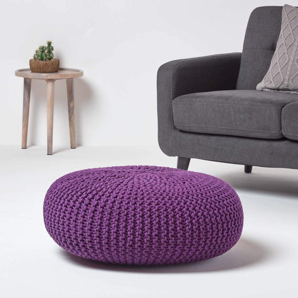 STRICK-POUF lila, Bodenkissen rund 70/70/23 cm - Violett, Textil (70/23/70cm) - Homescapes