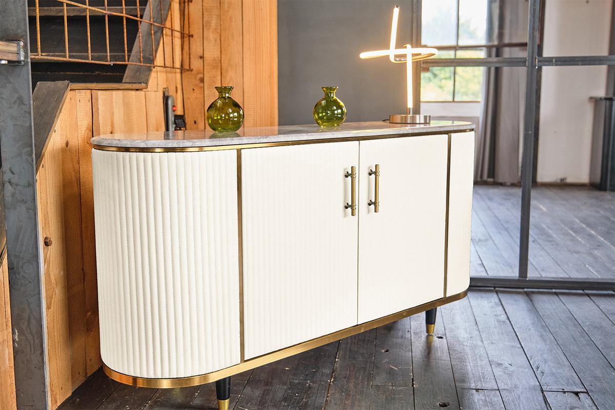 SIDEBOARD MARIA Weiß Kunstleder, Marmor - Schwarz/Weiß, Textil/Metall (150/76/40cm) - KAWOLA