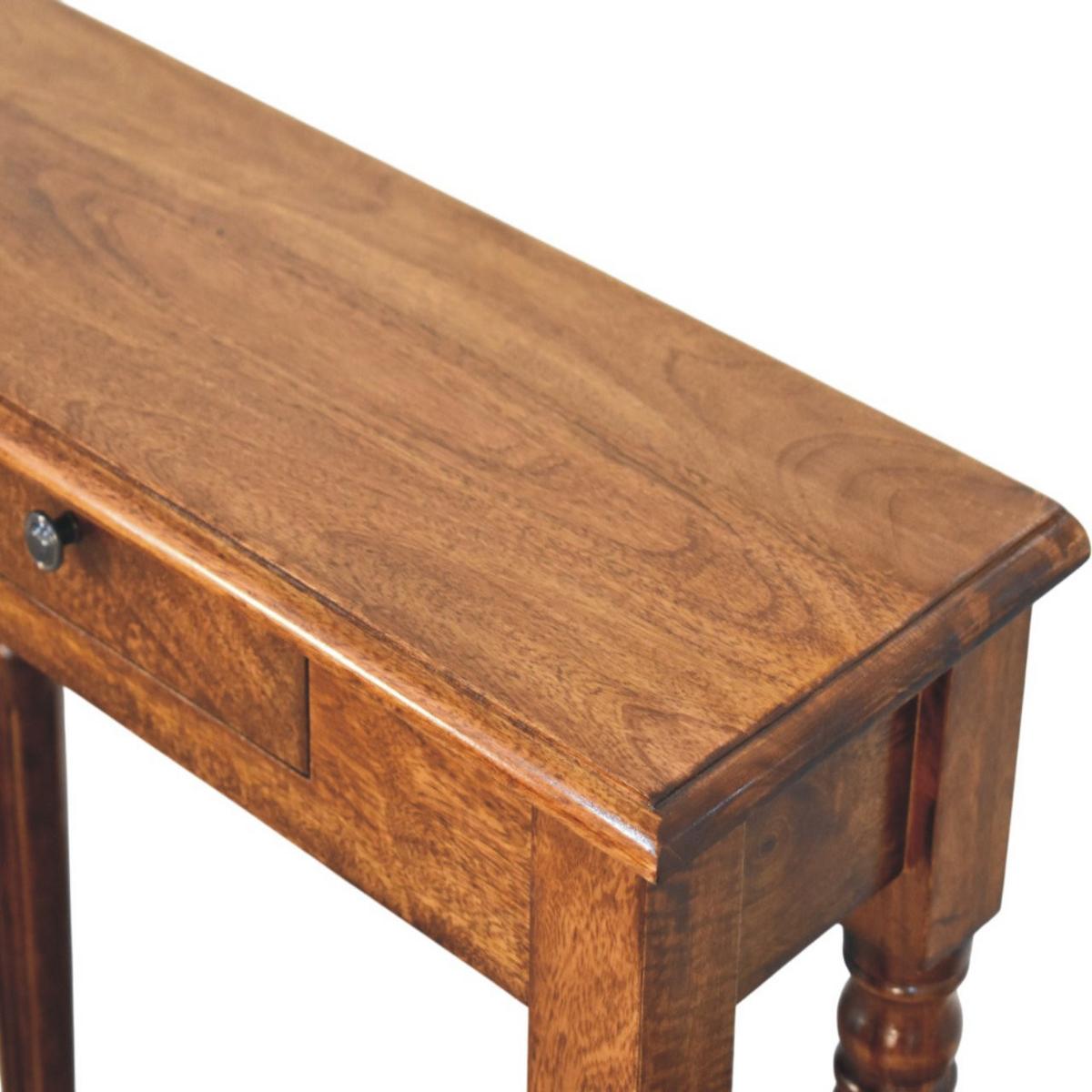 KONSOLE Massivholz Kastanienbraun Gedrechselte Beine, 1 Schublade, Dunkelbraun - Dunkelbraun/Messingfarben, Mangoholz/Holz (25/70/80cm) - Artisan Furniture