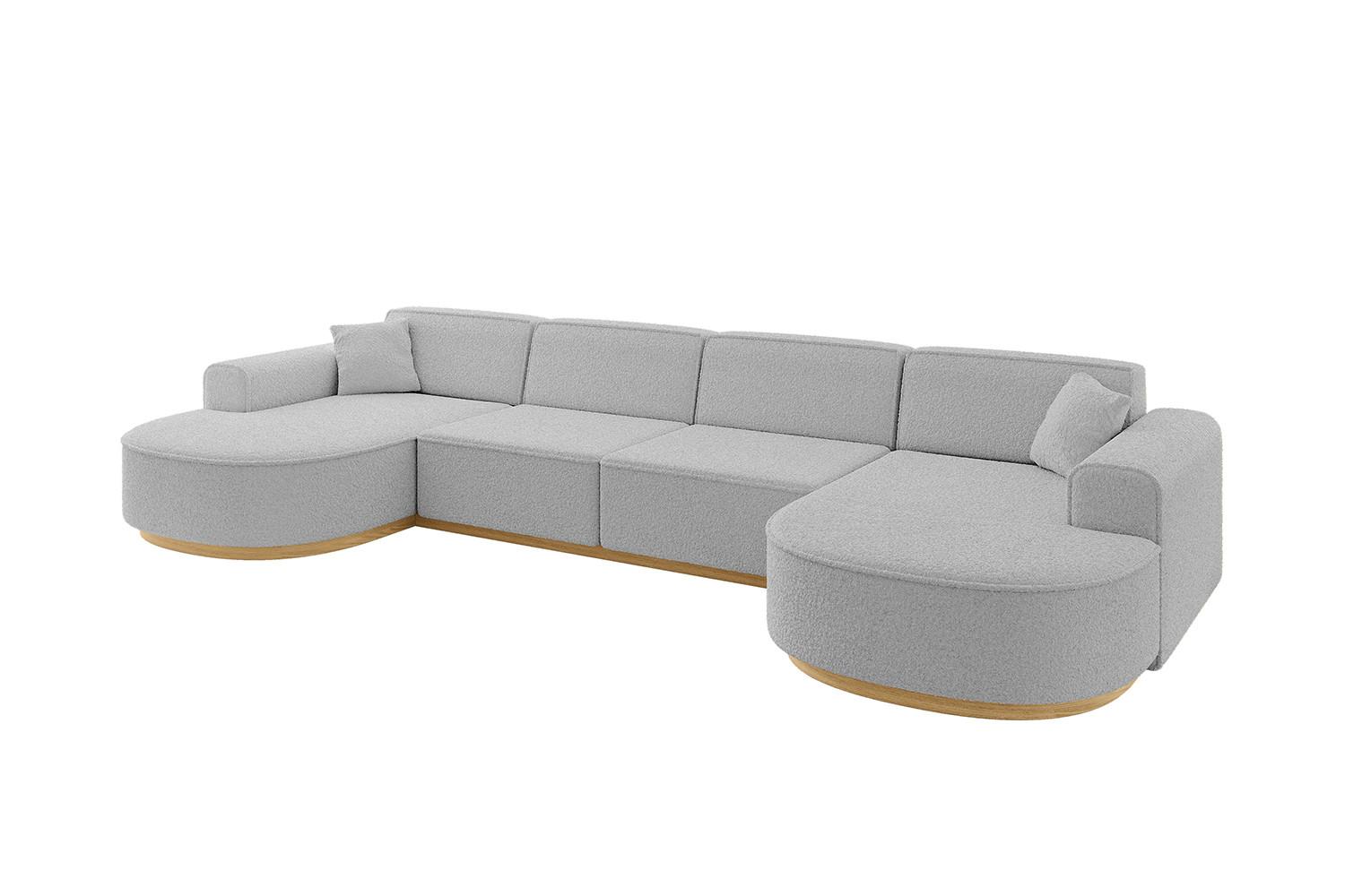 WOHNLANDSCHAFT MARI-U2-v2 - 388x171x83 cm Hellgrau Bouclé - Hellgrau, Holzwerkstoff/Textil (388/83/171cm) - ALTDECOR