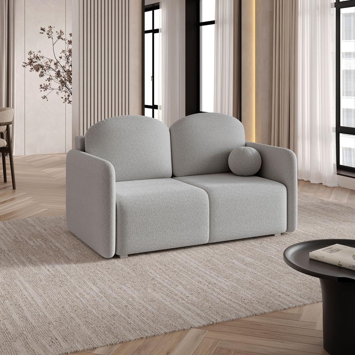BETTSOFA SUVI II Q Hellgrau Bucle-Stoff mit Schlaffunktion - Hellgrau, Textil (90/85/153cm) - MASSENO