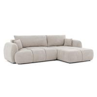 ECKSOFA Loretto aus natürlichem Beige Webstoff mit Schlaffunktion, Bettkasten und tiefen Steppungen in Bubble-Optik - Beige/Schwarz, Holz/Kunststoff (275/180cm) - S-Style