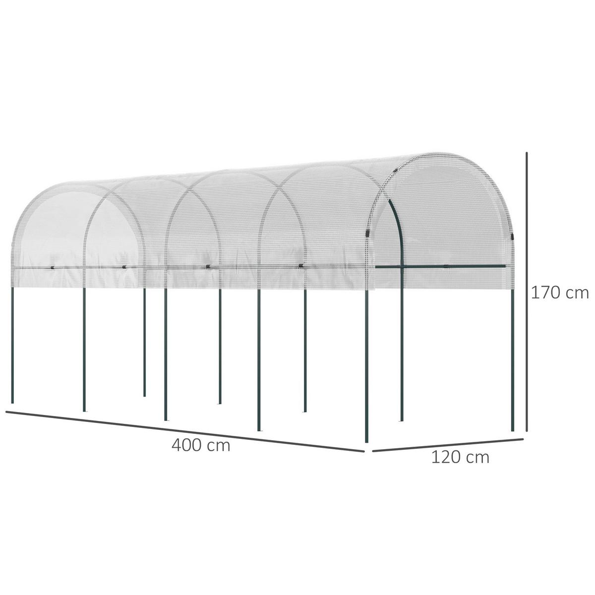 TOMATENGEWÄCHSHAUS, Winddichtes Foliengewächshaus, für Garten Balkon, Stahl, PE, Weiß - Weiß, Kunststoff/Metall (120/170/400cm) - Outsunny