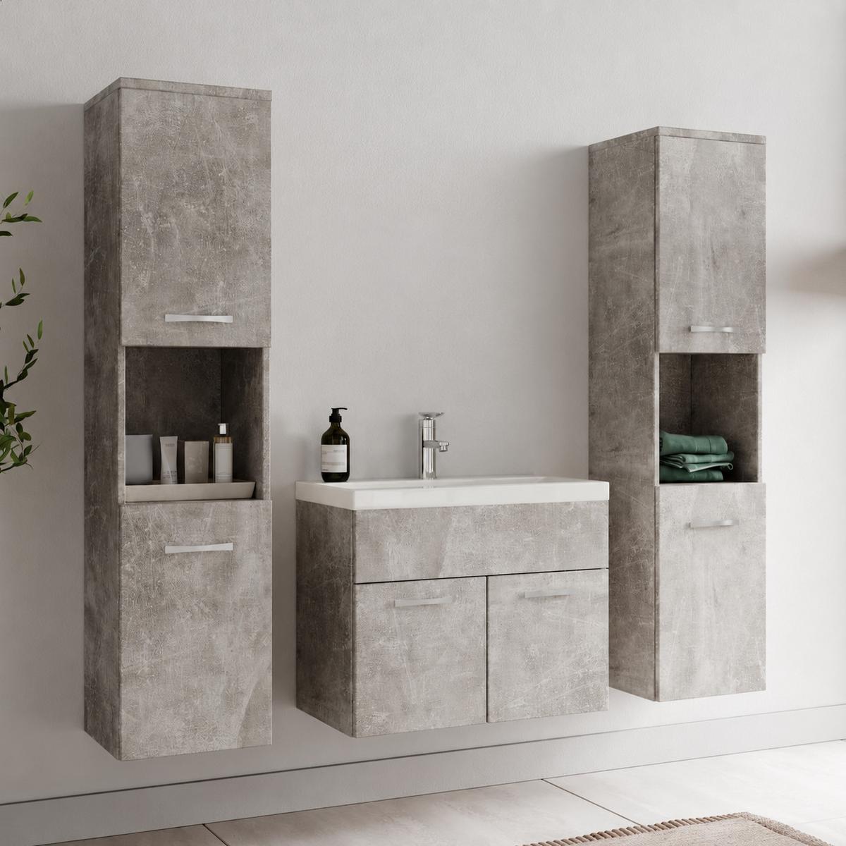 BADMÖBEL-SET Montreal 4 Teile Beton Grau - 60 x 35 x 51 cm - Grau, Holz (60/51/35cm) - Badplaats