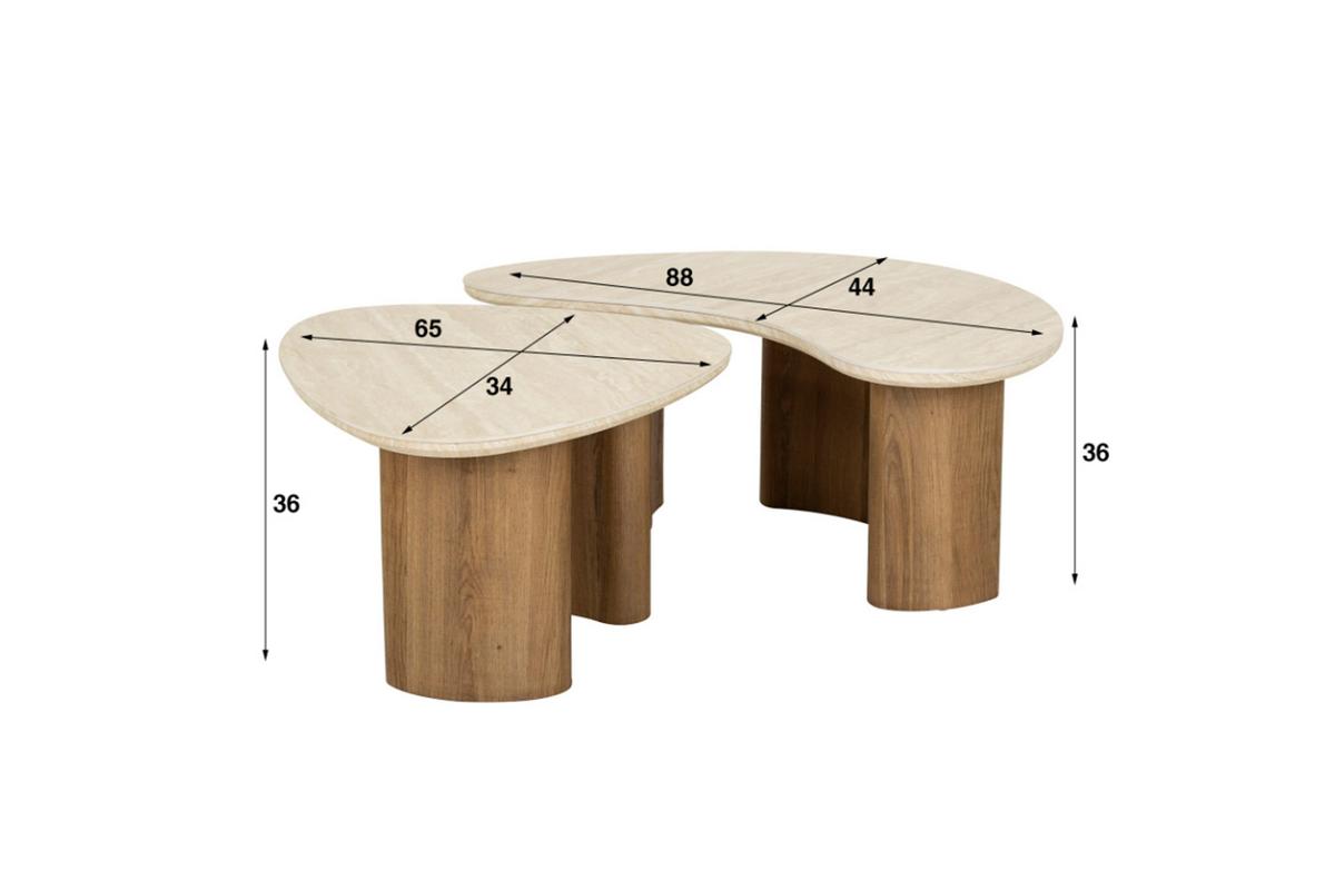 COUCHTISCH PRETO 2ER SET Weiß Keramik - Weiß/Braun, Keramik (44/88/36cm) - KAWOLA