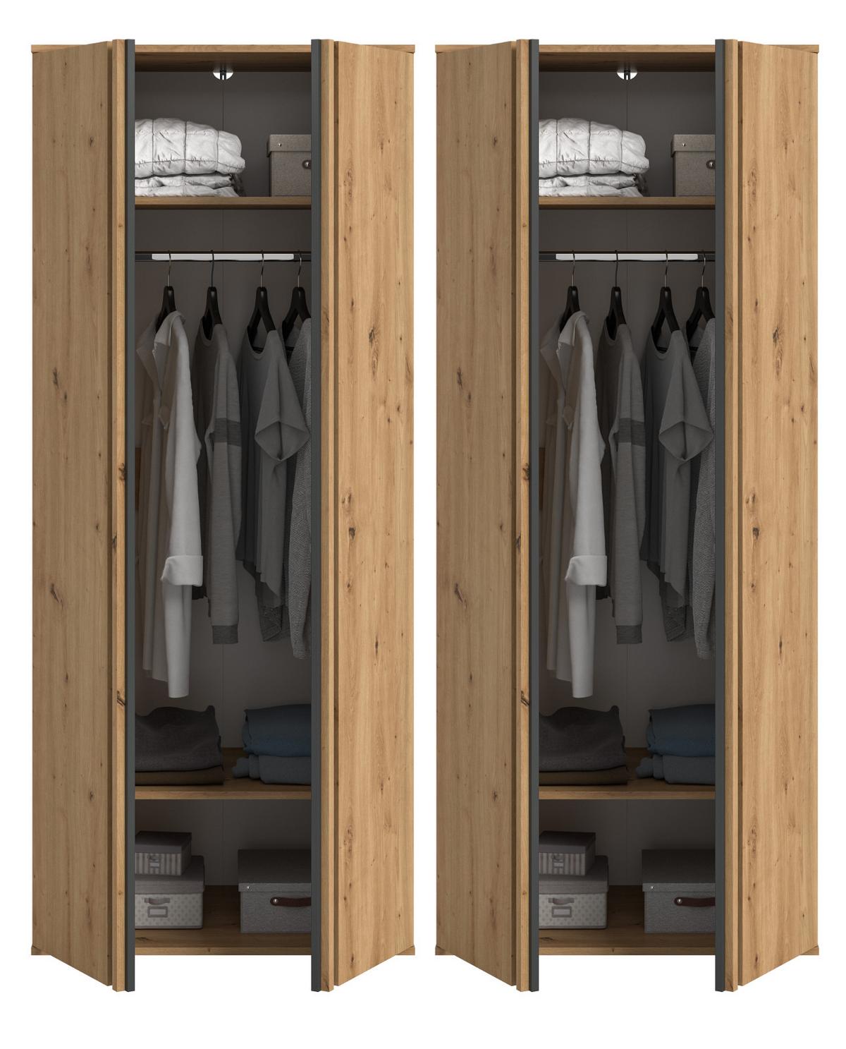 KLEIDERSCHRANK Eiche Artisan, grau 160 x 192 cm, Wäscheschrank 4-türig - Anthrazit/Eiche Artisan, Holzwerkstoff (160/192/56cm) - Inn.Furn