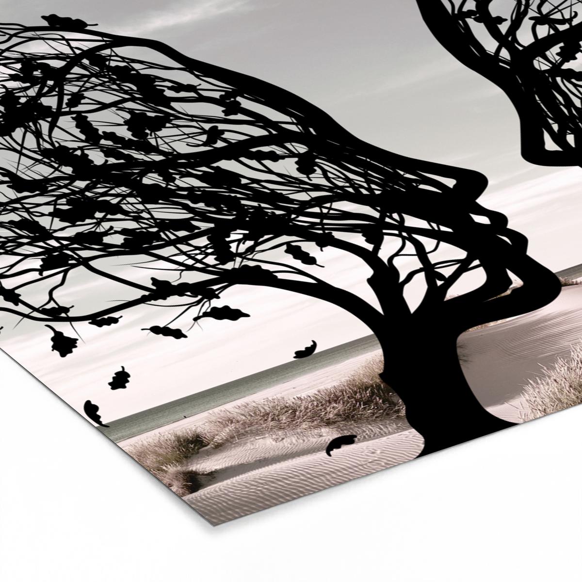 POSTER MIT RAHMEN Strand - Meer - Menschen - Baum - Moderne Kunst 40x30 cm - Hellgrau, Papier (40/30cm) - MuchoWow