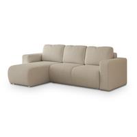 ECKSOFA RINOVA Beige Boucle-Stoff mit Schlaffunktion - Beige, Holz (250/143cm) - MASSENO