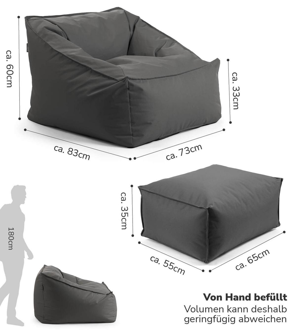 OUTDOOR SITZSACK Der Sunnyboy mit Hocker - Schwarz, Textil (80/60/83cm) - Mokebo