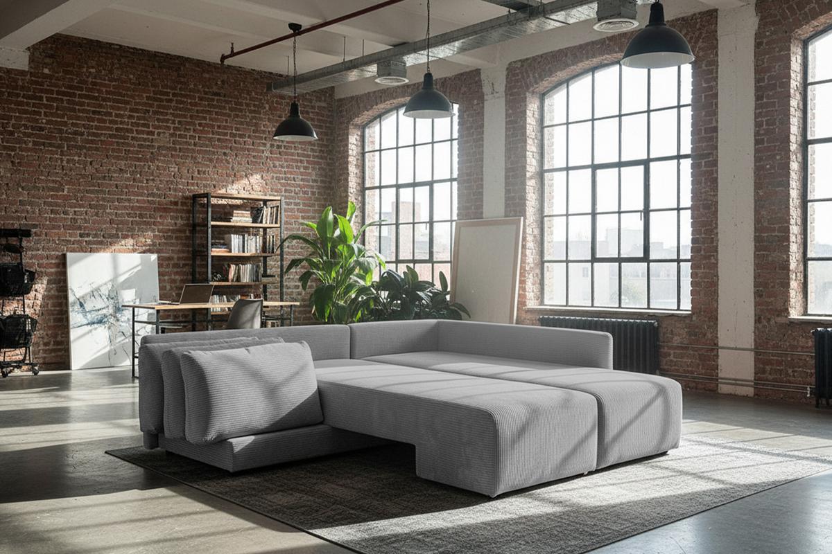 SCHLAFSOFA SADIRA Grau Cord - Schwarz/Grau, Kunststoff/Textil (288/209cm) - KAWOLA