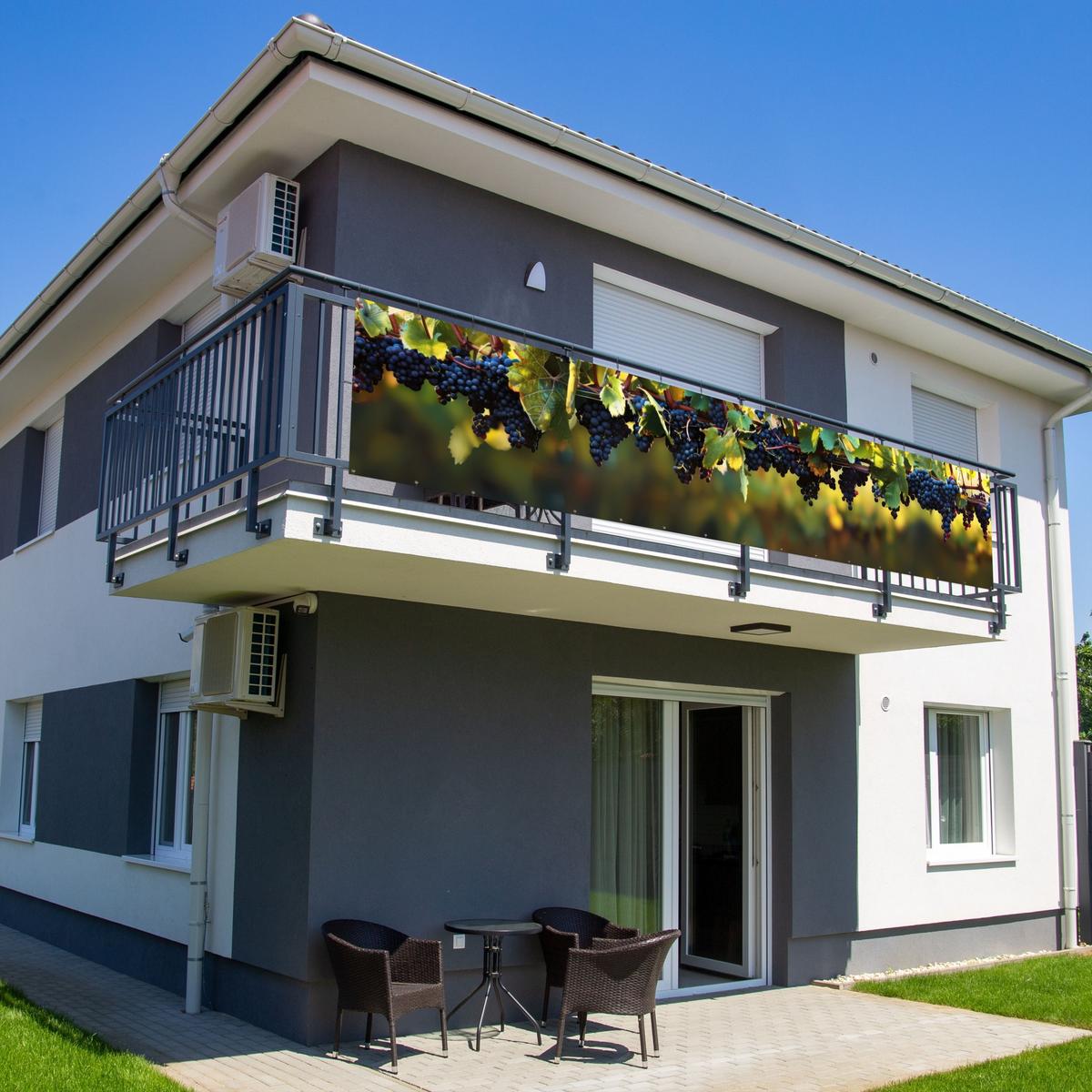 BALKON-SICHTSCHUTZ Trauben - Wein - Natur - Grün Deko XXL 500x110 cm - Weinrot, Kunststoff (500/110cm) - MuchoWow