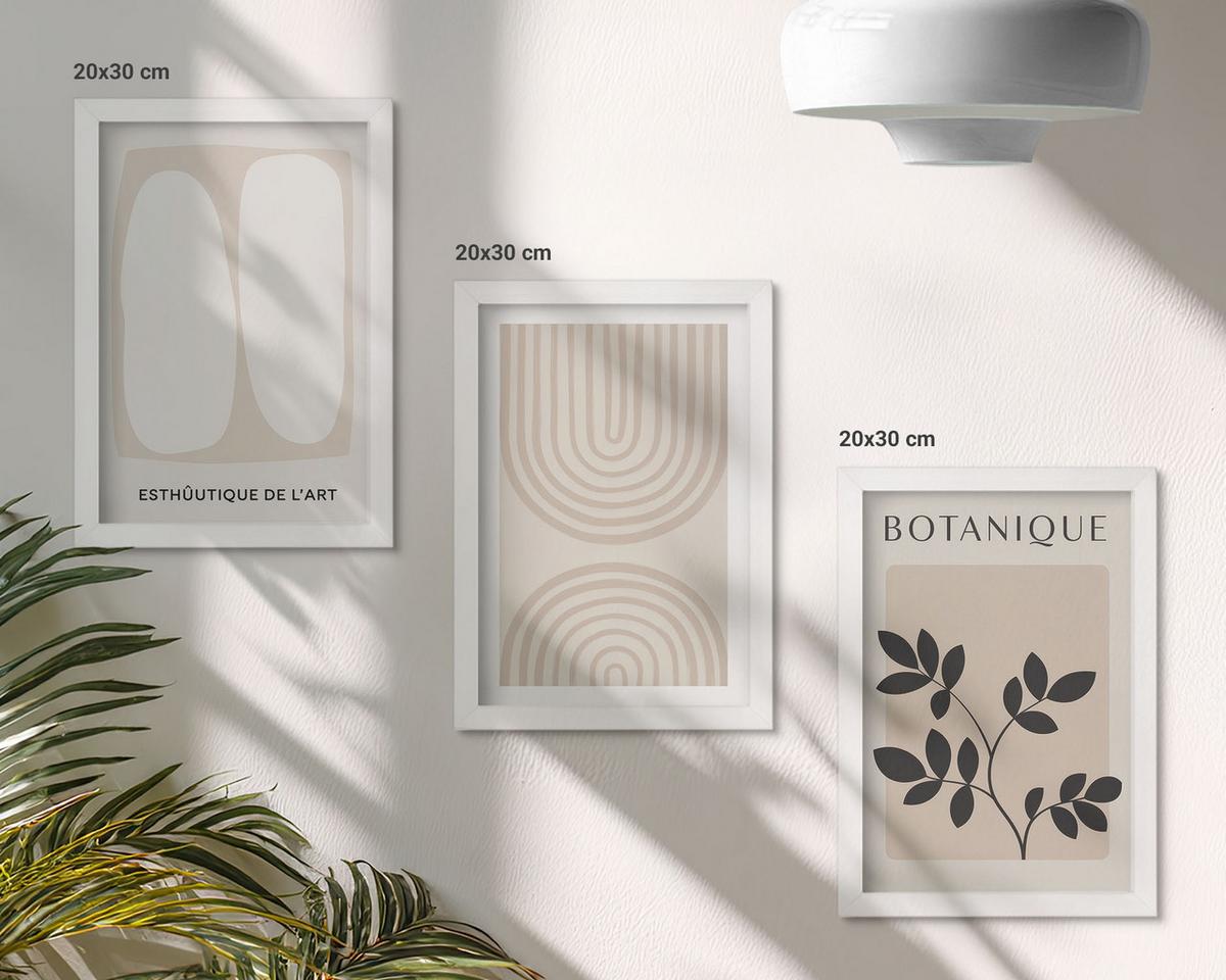BILDER SET 3er Set - 20x30 cm Weißer Rahmen - Boho-Pflanzenposter - Weiß, Kunststoff (20/30cm) - TULUP