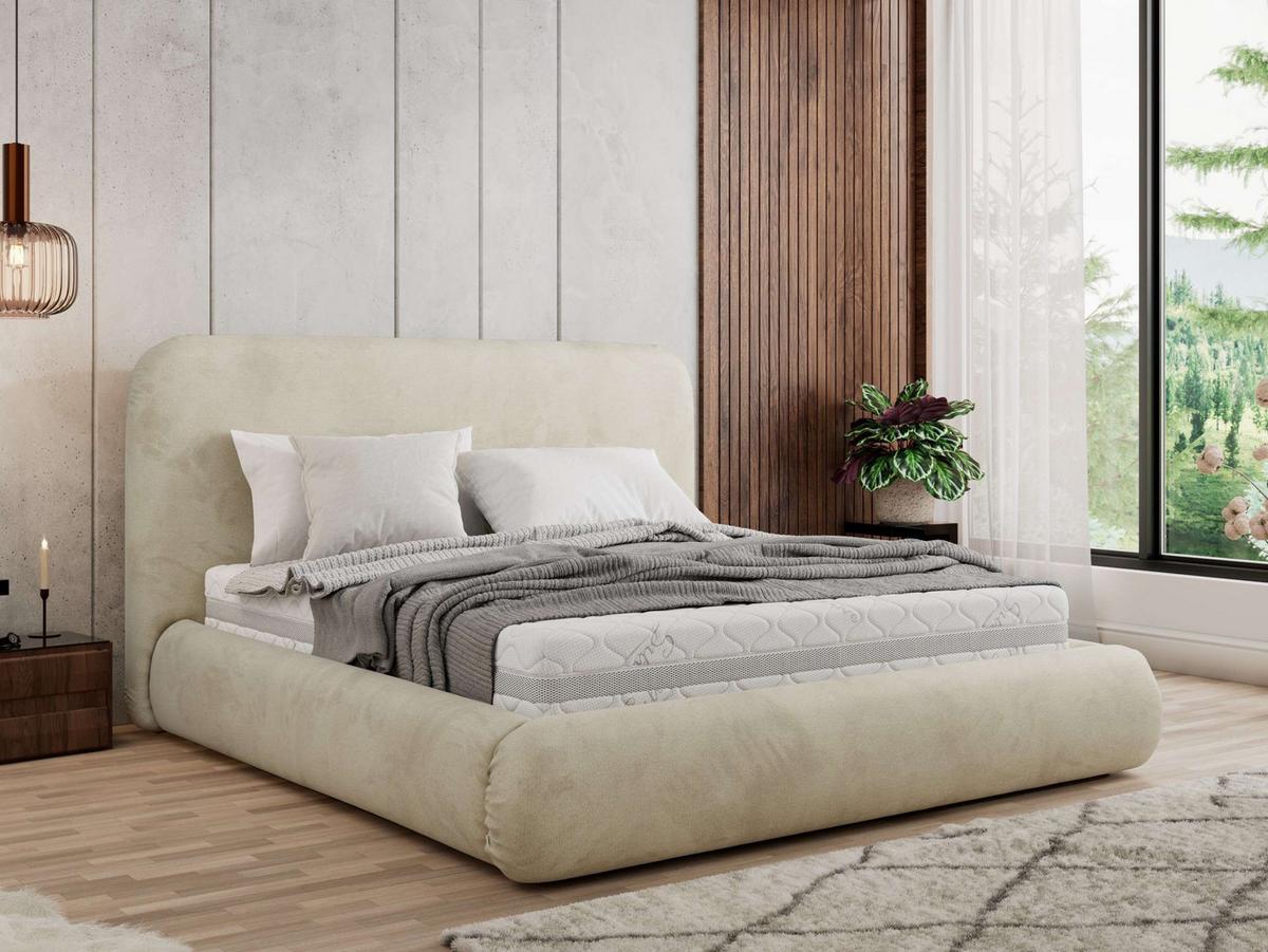 POLSTERBETT BENEA CLASSIC 140/200 - Beige Velvet - Multipocket-Matratze - Beige, Textil (140/200cm) - MKS