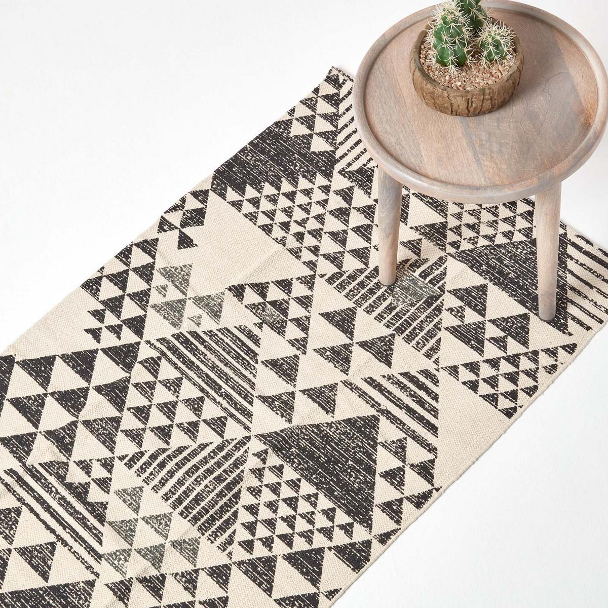 BAUMWOLLTEPPICH-LÄUFER Delphi geometrisch 66/200 cm - Schwarz, Textil (66/200cm) - Homescapes