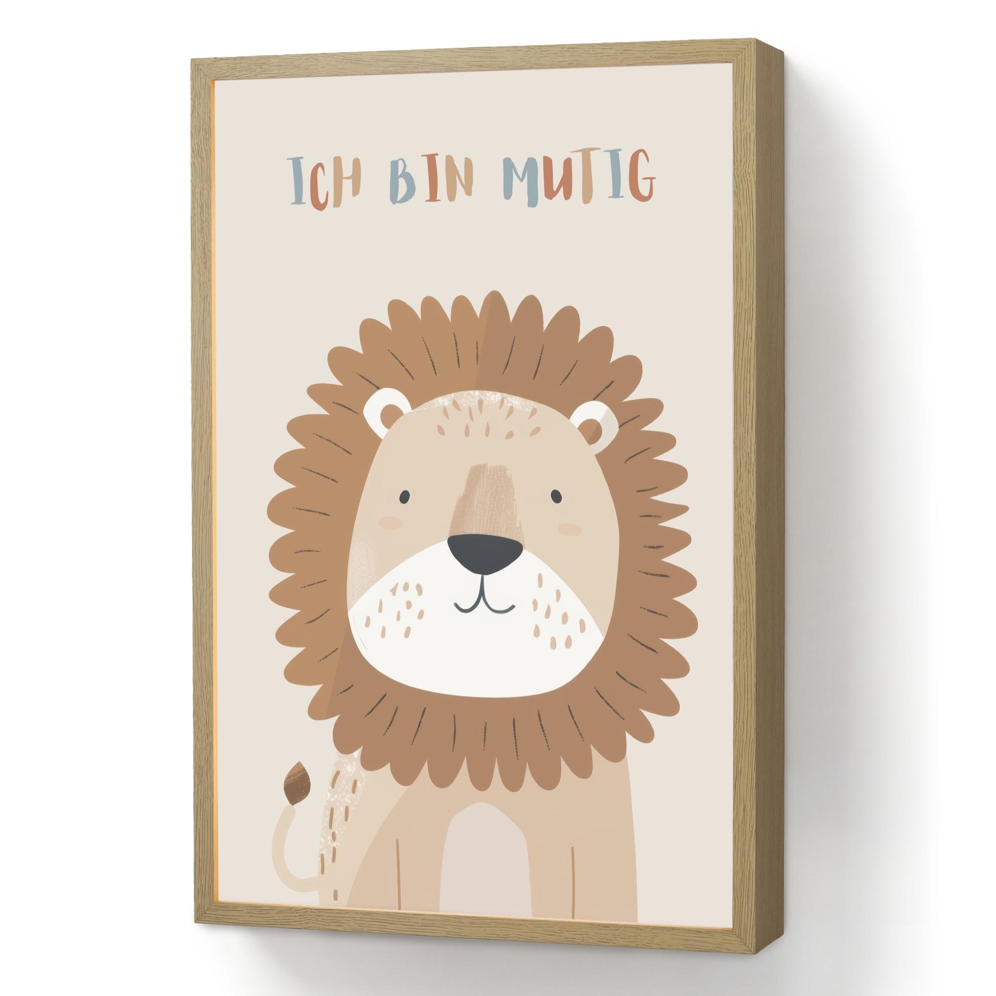 WANDLEUCHTE MIT AKKU Löwe - Beige - Tier - Mutig - Zitat 40x60 cm - Beige, Holzwerkstoff (40/60/8cm) - OnlyWow