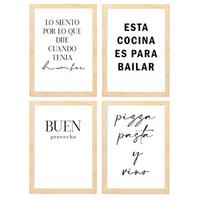 POSTER Set mit 4 Küche TypografieStil A3 Rahmen aus hellem Holz - Beige, Papier (29.7/3cm) - Nacnic