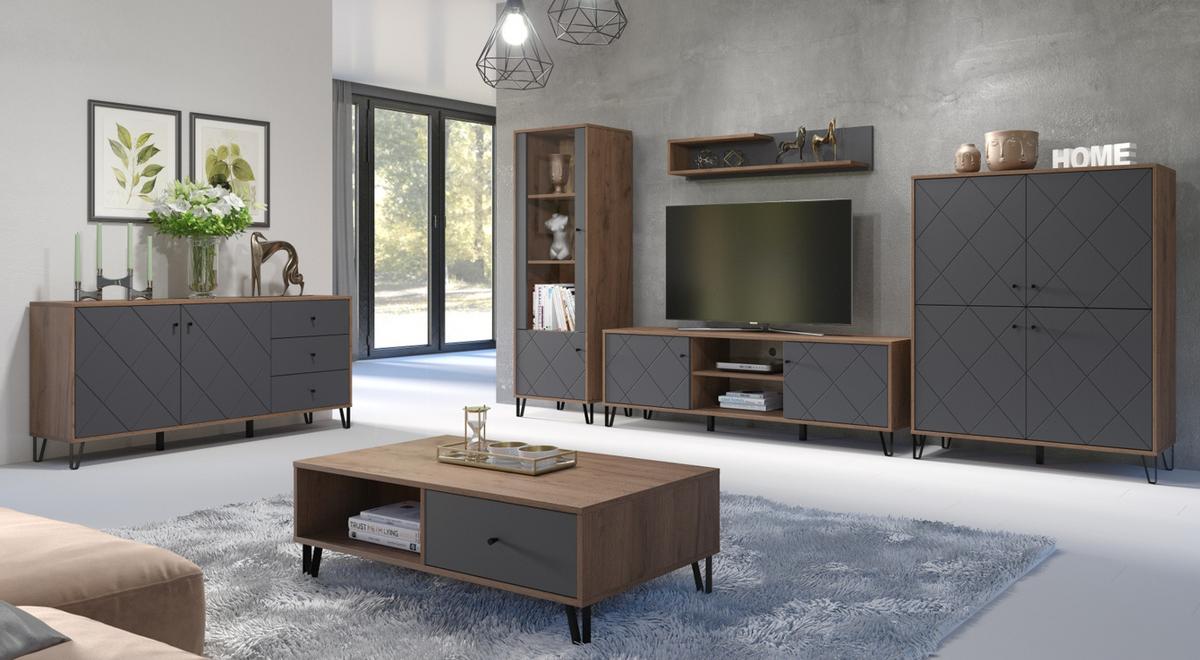 TV-LOWBOARD Graphite grau, Eiche Kraft Gold 186 x 56 cm, TV Unterteil mit Soft-Close - Eichefarben/Schwarz, Holzwerkstoff/Kunststoff (186/56/40cm) - Top.Furn