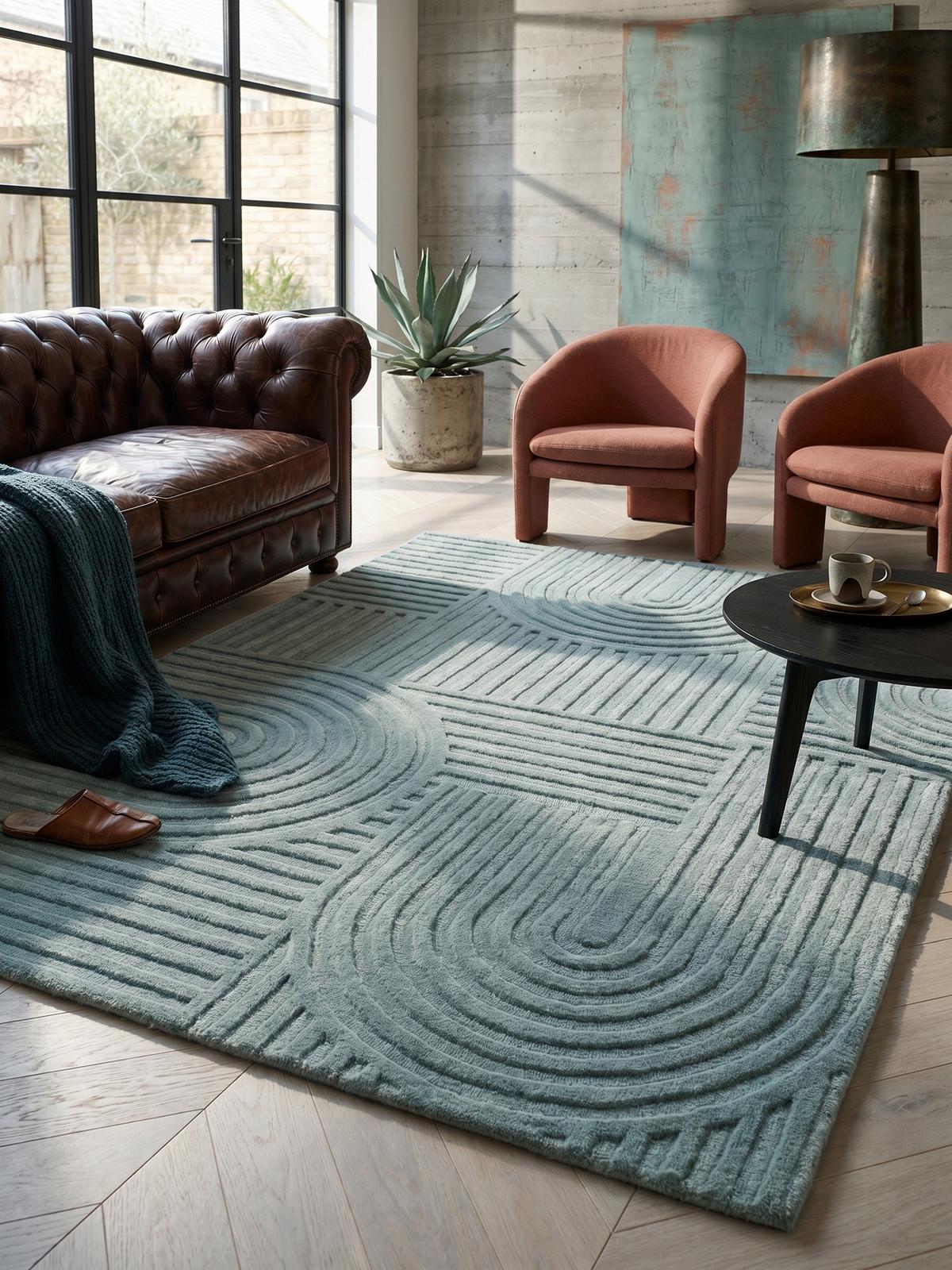 TEPPICH aus Wolle LEVEN in Entenei-Blau, geometrisch, 160 x 230 cm - Blau, Textil (230/160cm) - KADIMA DESIGN