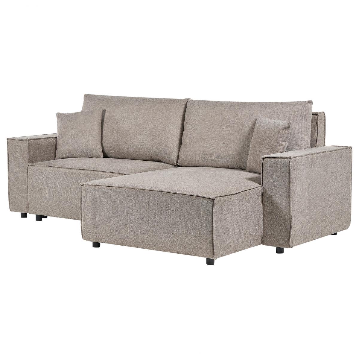3-SITZER-ECKSOFA taupe rechtsseitig mit Schlaffunktion Stauraum Karila - Taupe, Textil (250/150cm) - Beliani