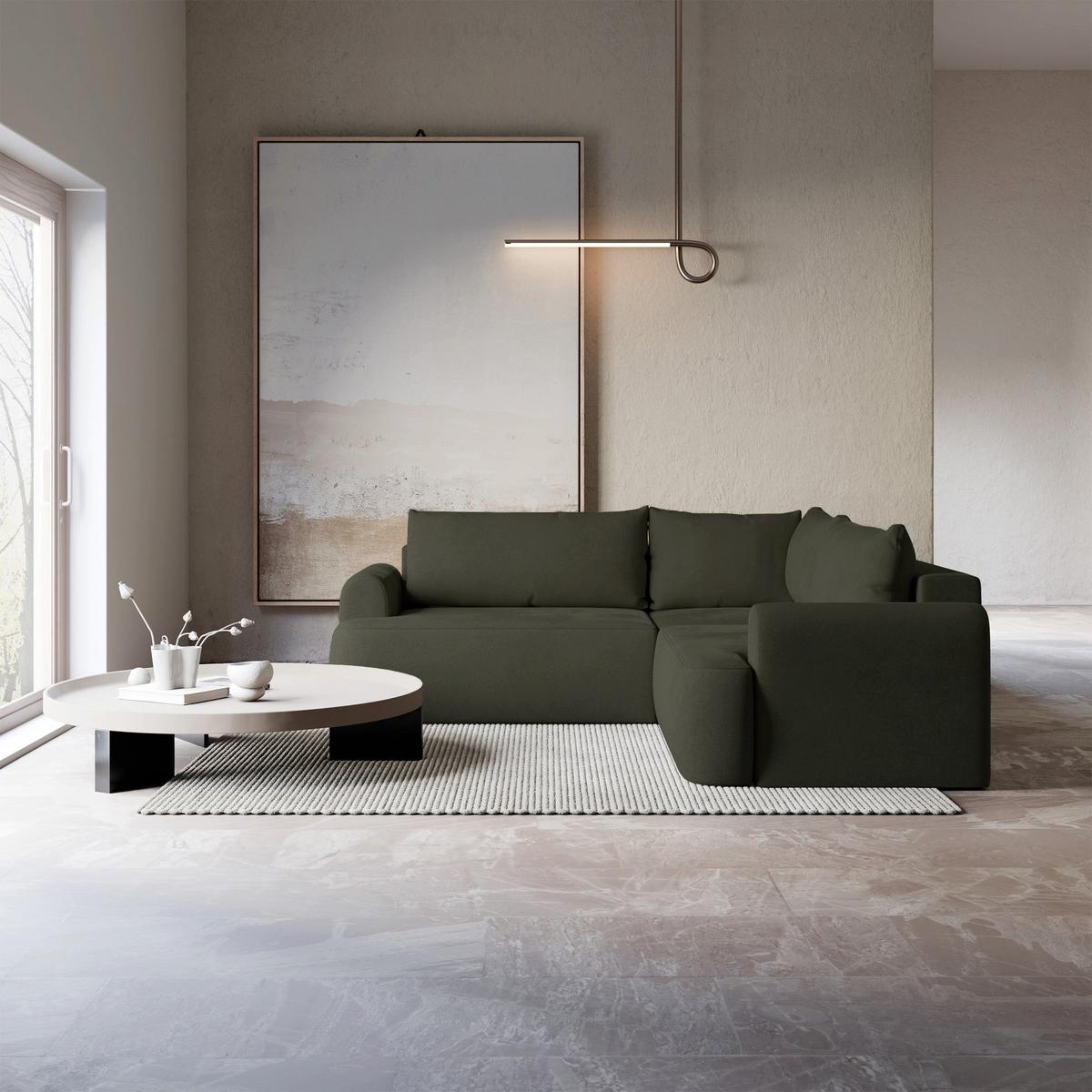 ECKSCHLAFSOFA Ovo OLIVFARBENER VELOURSSTOFF universell MIT BETTKASTEN - Schwarz/Olivgrün, Kunststoff/Textil (245/245cm) - Selsey