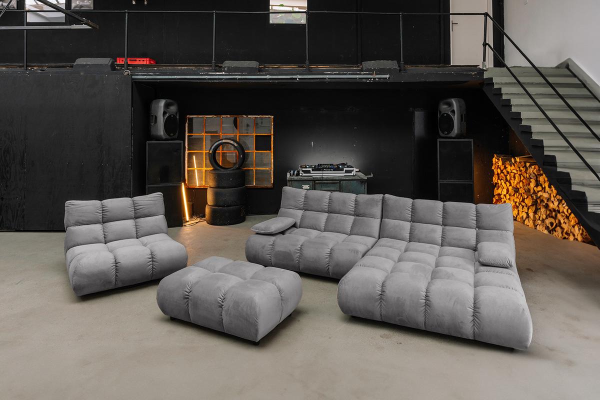 SITZGRUPPE VIVIEN 3ER SET Steingrau Velvet (1er-Set) - Grau, Kunststoff/Textil (510/85/359cm) - KAWOLA