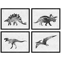 POSTER Set mit 4 schwarze Dinosaurier A4 Schwarzer Rahmen - Schwarz, Papier (29.7/3cm) - Nacnic