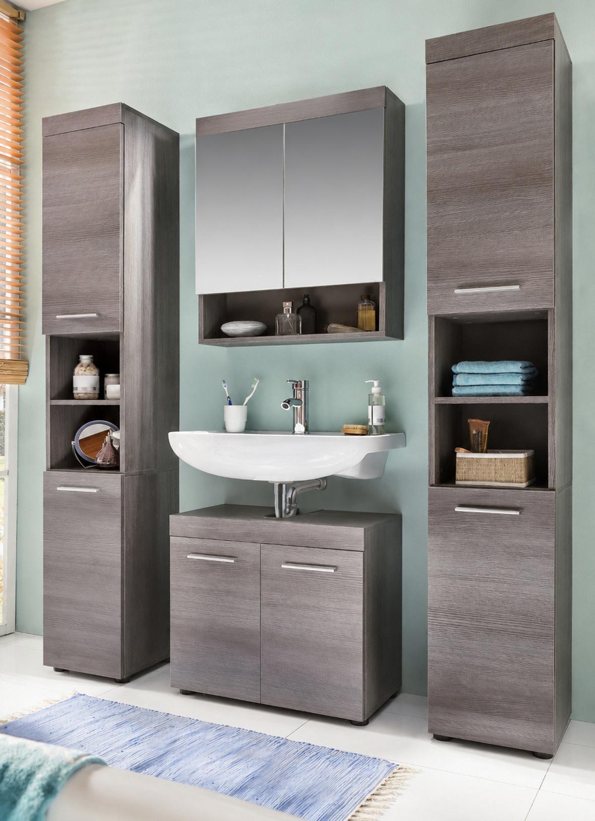 HOCHSCHRANK grau Rauchsilber 30 x 190 cm, Badschrank Türanschlag wechselbar - Silberfarben/Schwarz, Holzwerkstoff/Kunststoff (30/190/31cm) - Top.Furn