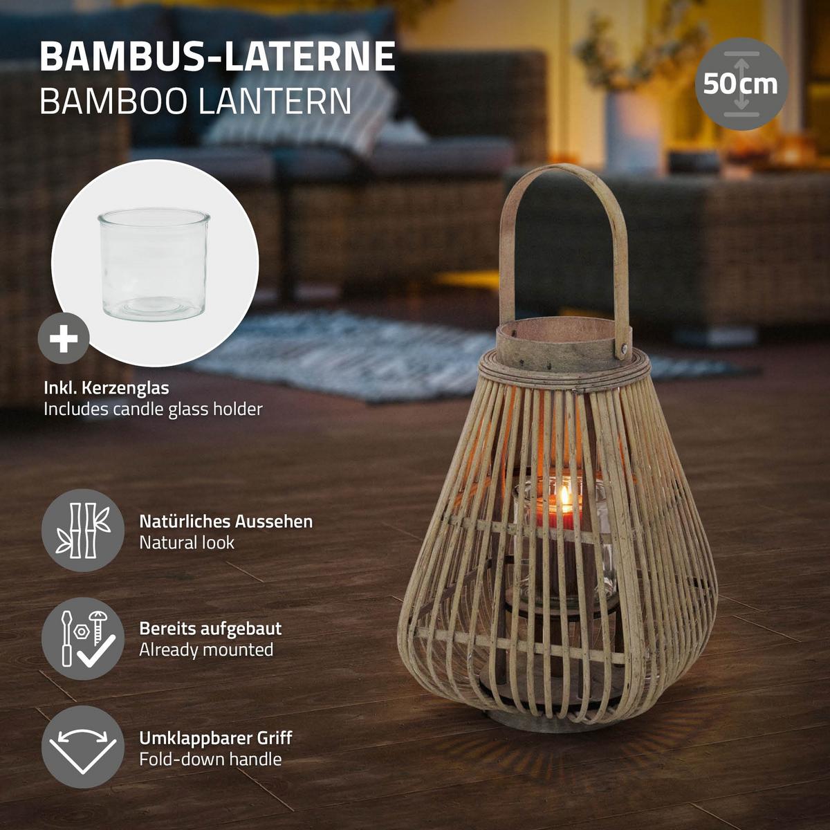 BAMBUS LATERNE H: 50 cm Holzfarbe Boho Stil - Naturfarben, Holz (24/50/24cm) - ECD-Germany