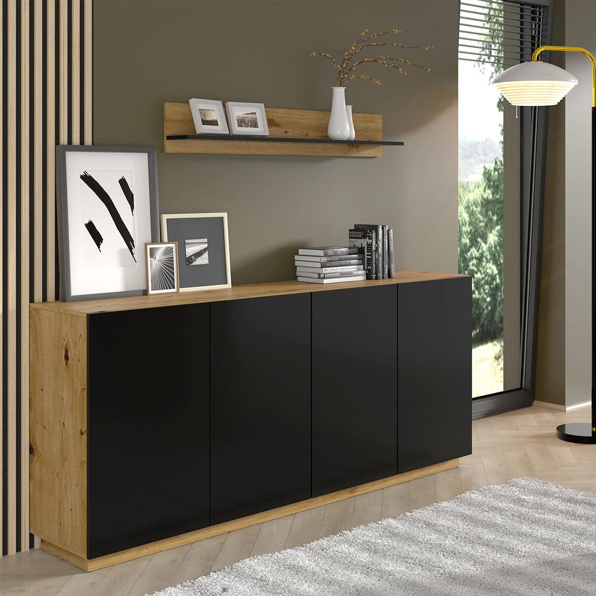 SIDEBOARD Aurus Holz und Schwarz - Schwarz, Holzwerkstoff (198/89/41cm) - Petits-meubles
