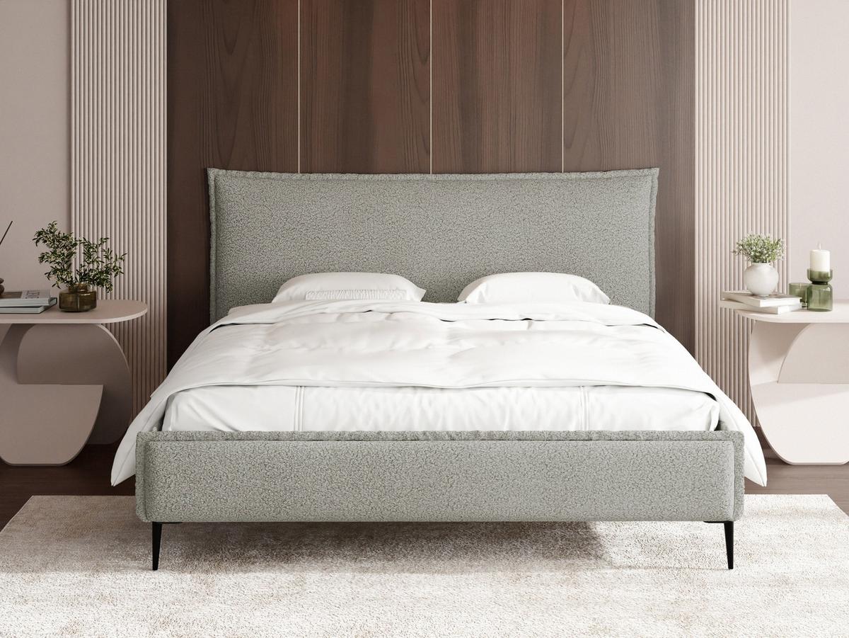 POLSTERBETT Pillow Rise mit Bettkasten, Lattenrost & hohen Metallfüßen in Hellgrau Bouclé 160x200 cm - Birkefarben/Hellgrau, Holz/Textil (160/200cm) - WFL GROUP