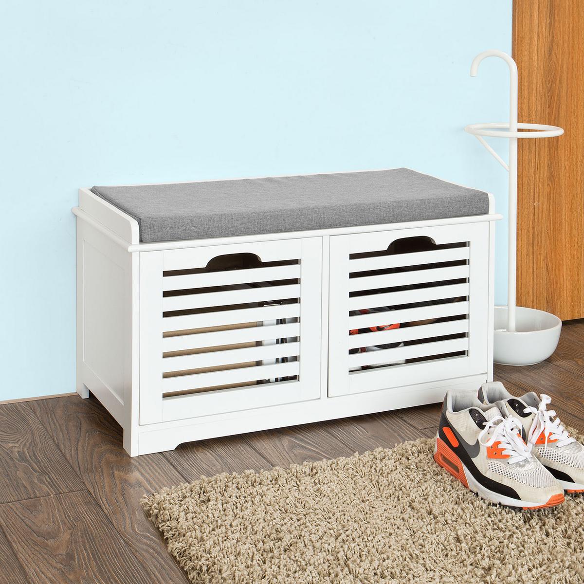 SCHUHBANK Weiß - Weiß, Holzwerkstoff (71/43/34cm) - SoBuy