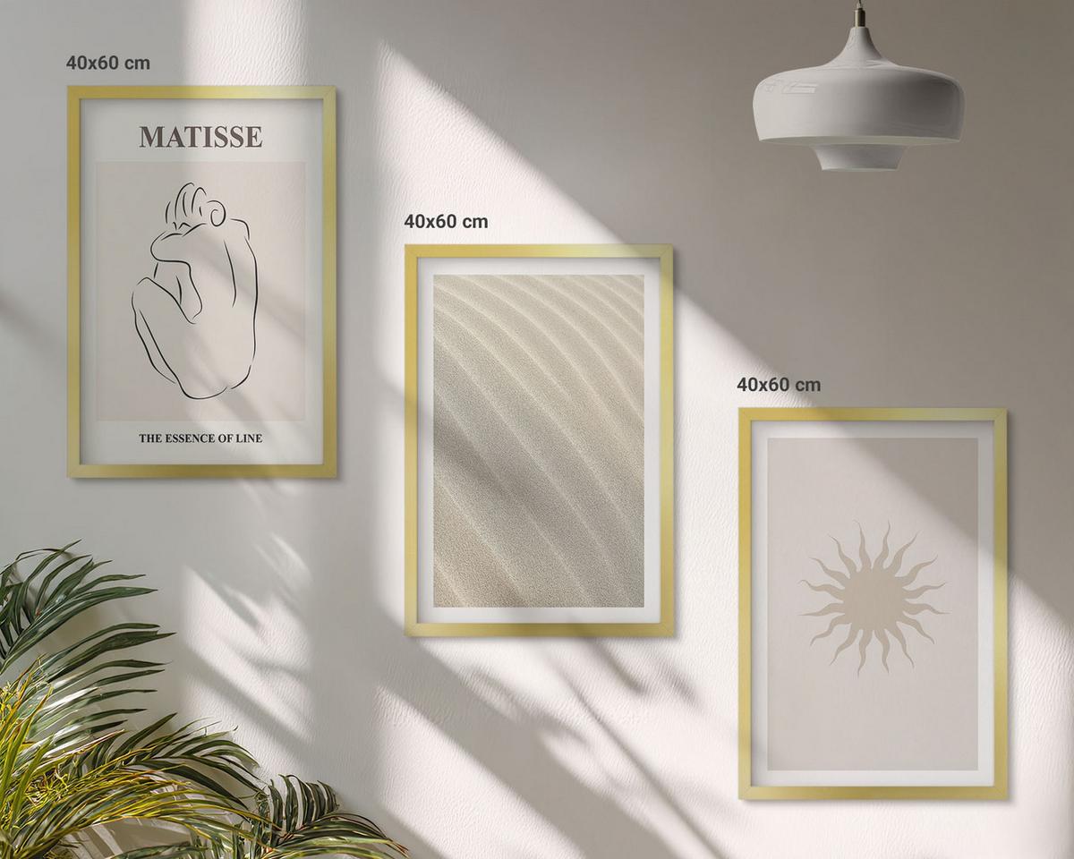 BILDER SET 3er Set - 40x60 cm Goldrahmen - Minimalistische Sandlinien Sonne - Goldfarben, Kunststoff (40/60cm) - TULUP