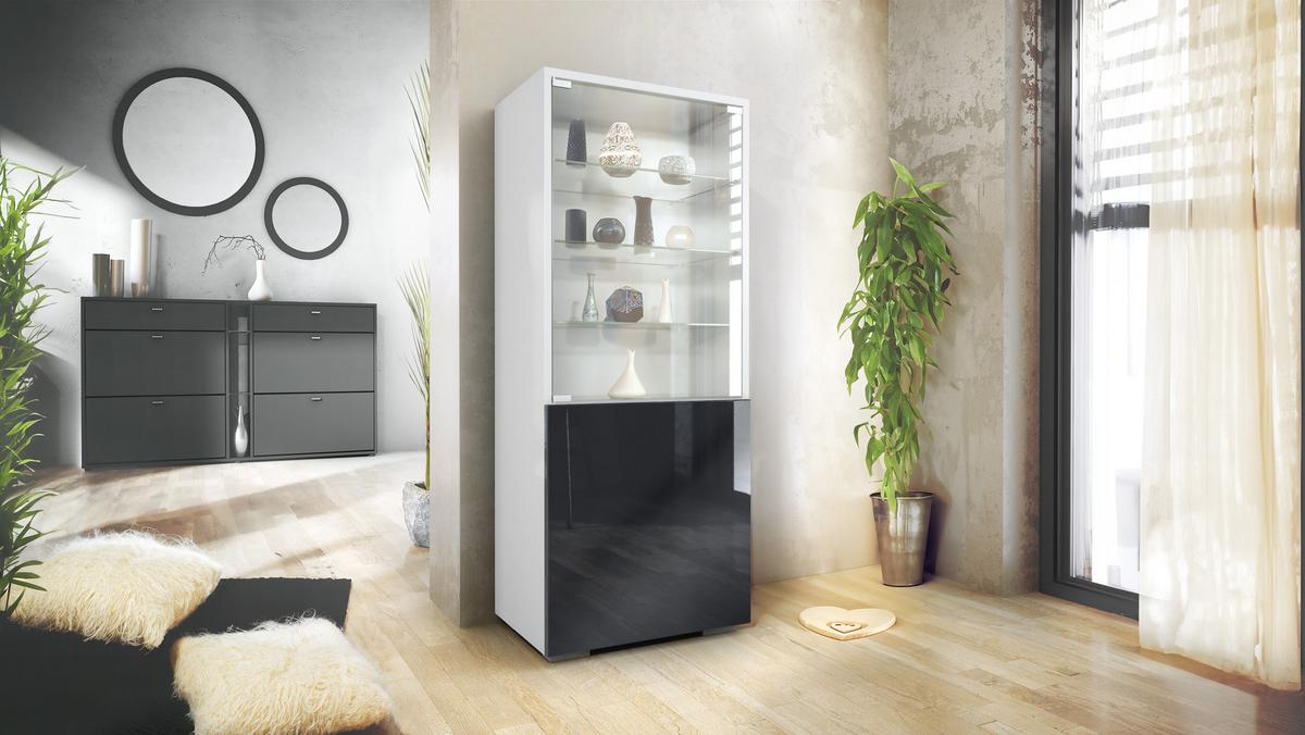 VITRINE Granada Schwarz Hochglanz - Schwarz Hochglanz, Holzwerkstoff (50/122.5/34.5cm) - Vladon