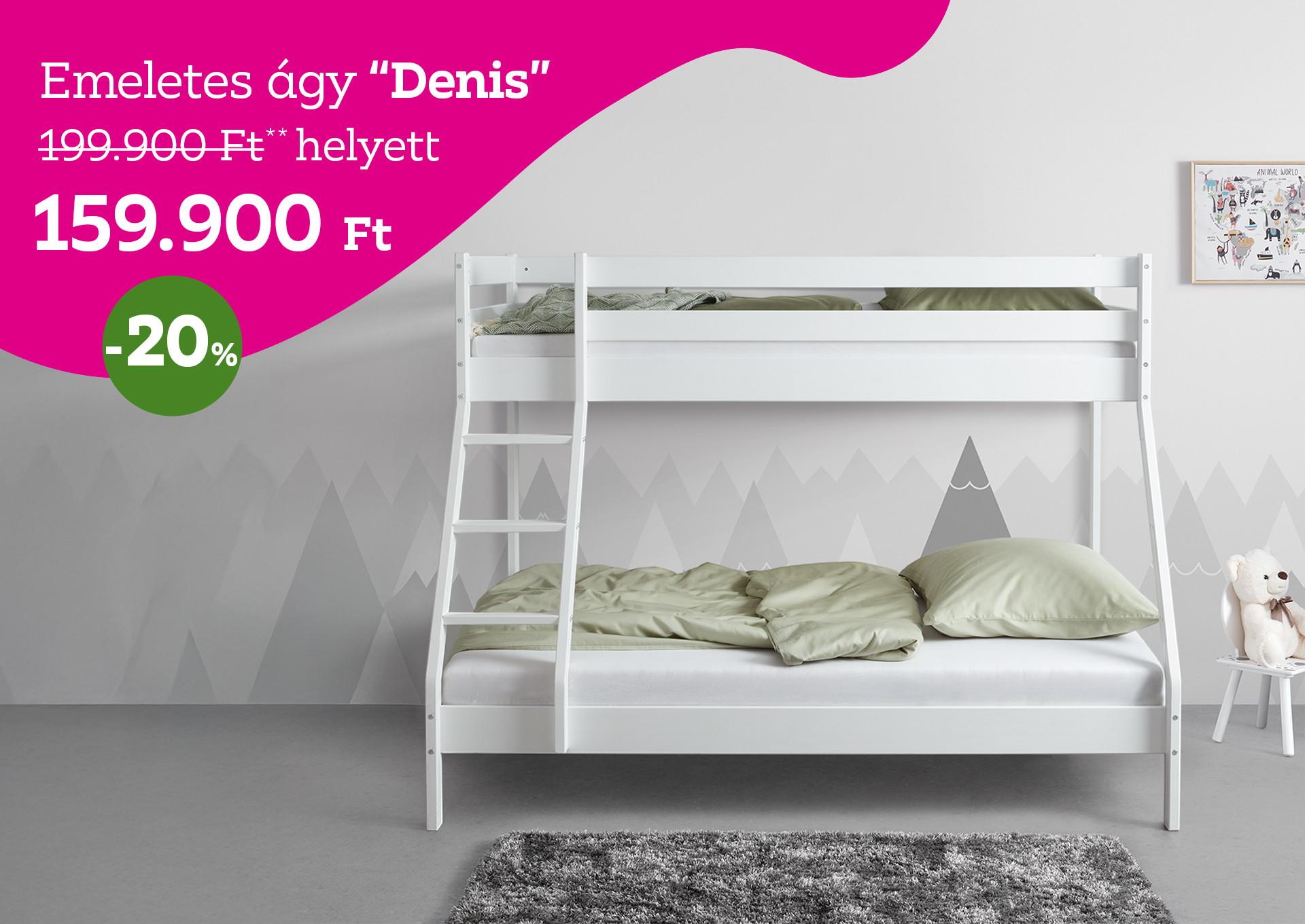 emeletes ágy DENIS 199900 Forint helyett 159900 Forint, kedvezmény mértéke 20%
