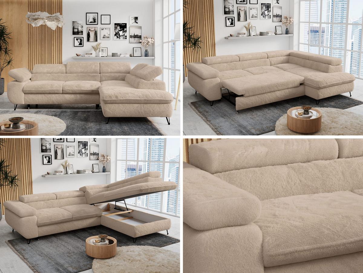 ECKSOFA PETER L Beige Plüsch - Rechts Seite - Sandfarben/Beige, Textil/Metall (273/208cm) - MKS