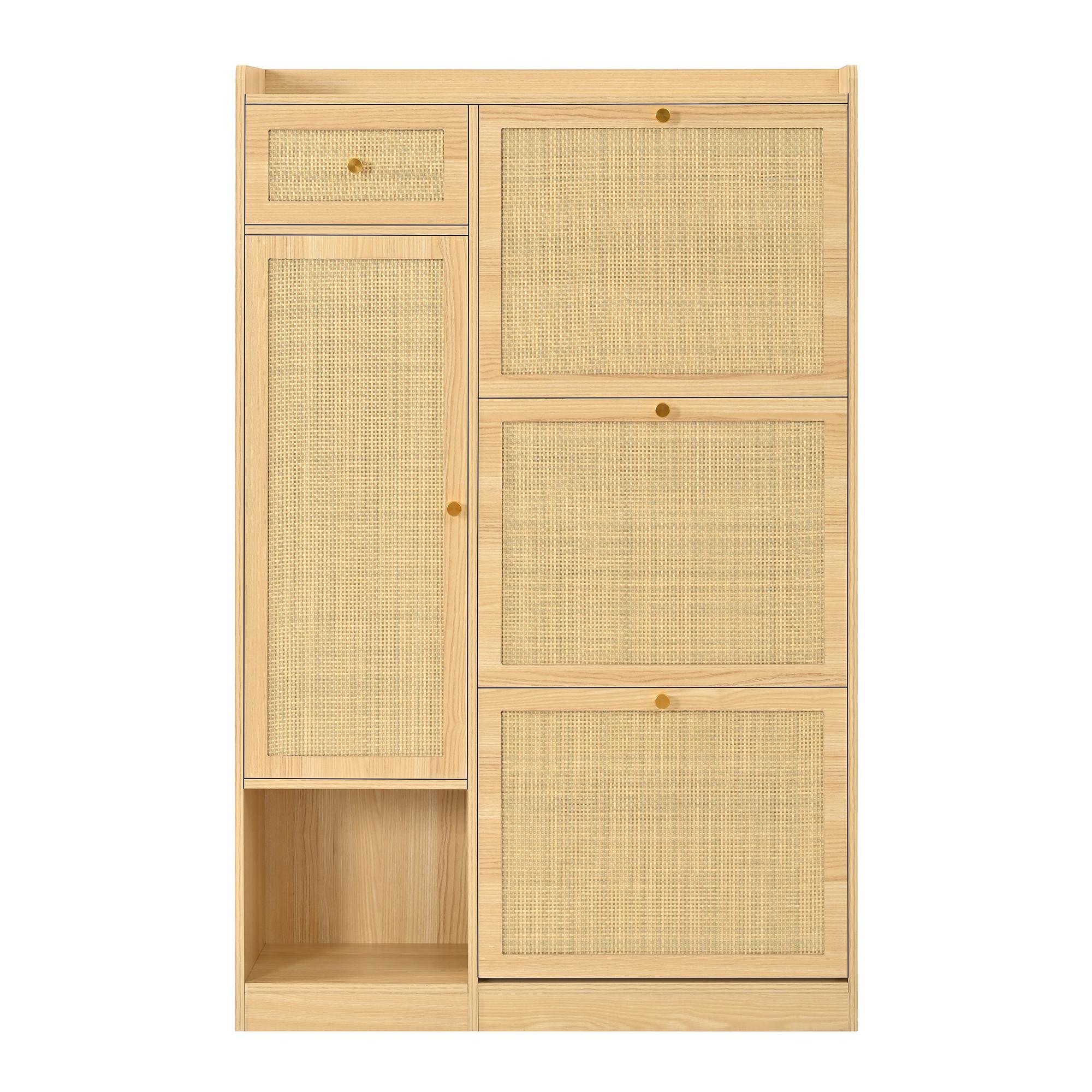 SCHUHSCHRANK Modern 3 Klappfächer 1 Tür Schublade Höhenverstellbar - Naturfarben, Holzwerkstoff (80.5/125/25cm) - Urban Meuble