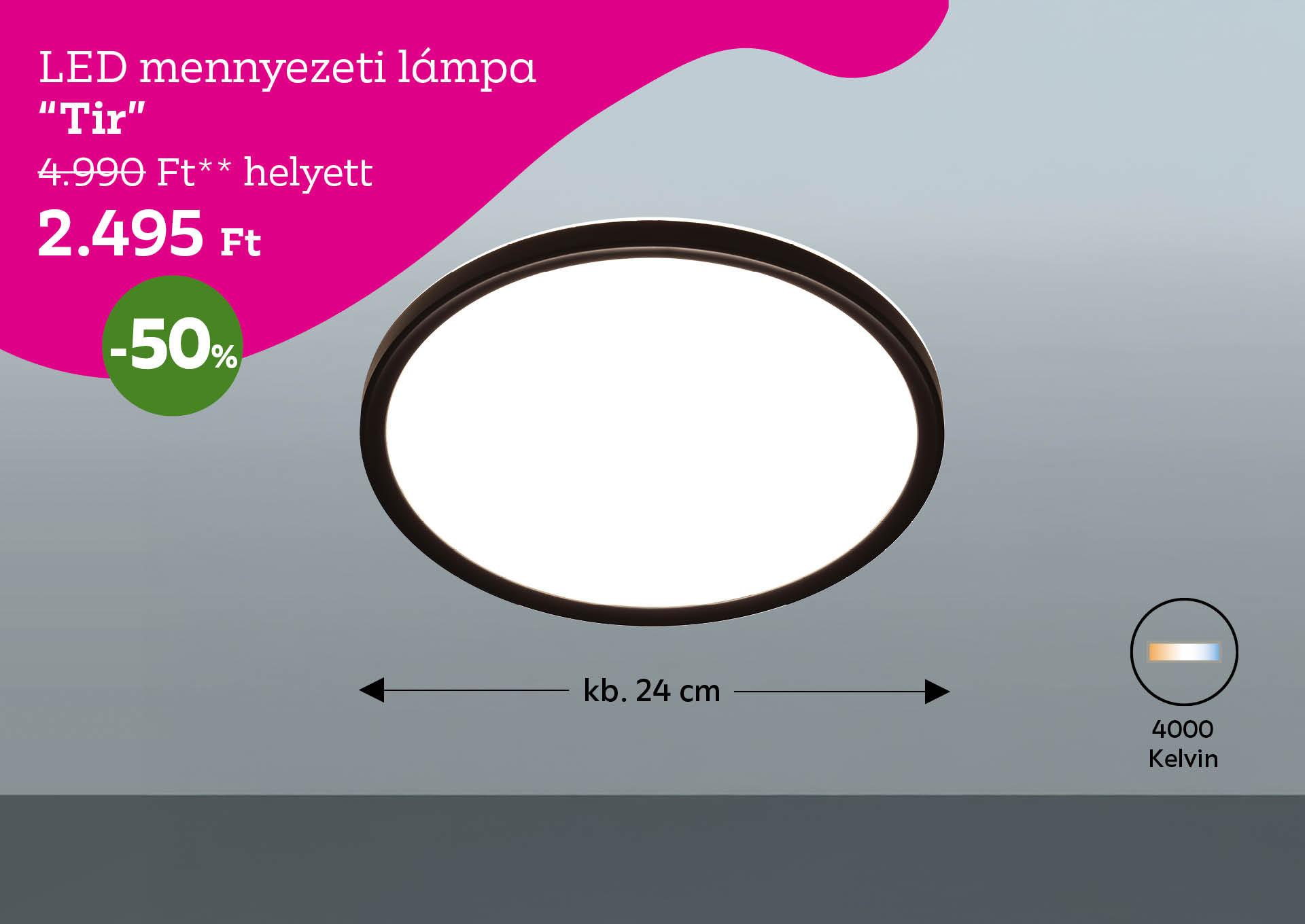 LED mennyezeti lámpa TIR 4990 Forint helyett 2495 Forint, kedvezmény mértéke 50%