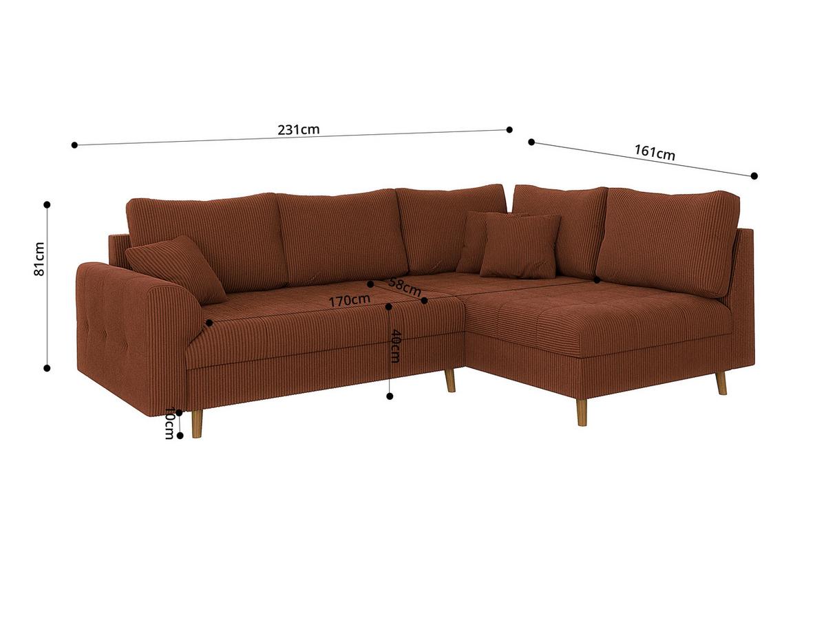 ECKSOFA Alma Terrakotta Cord - Ottomane rechts - Terracotta/Braun, Holz/Textil (231/161cm) - S-Style Möbel