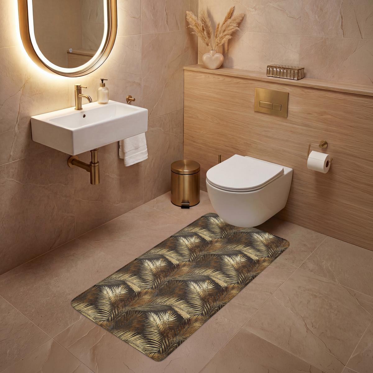 WC-VORLEGER Tropisch - Blätter - Gold Toilettenvorleger 60x120 cm - Goldfarben, Textil (60/1cm) - OnlyWow