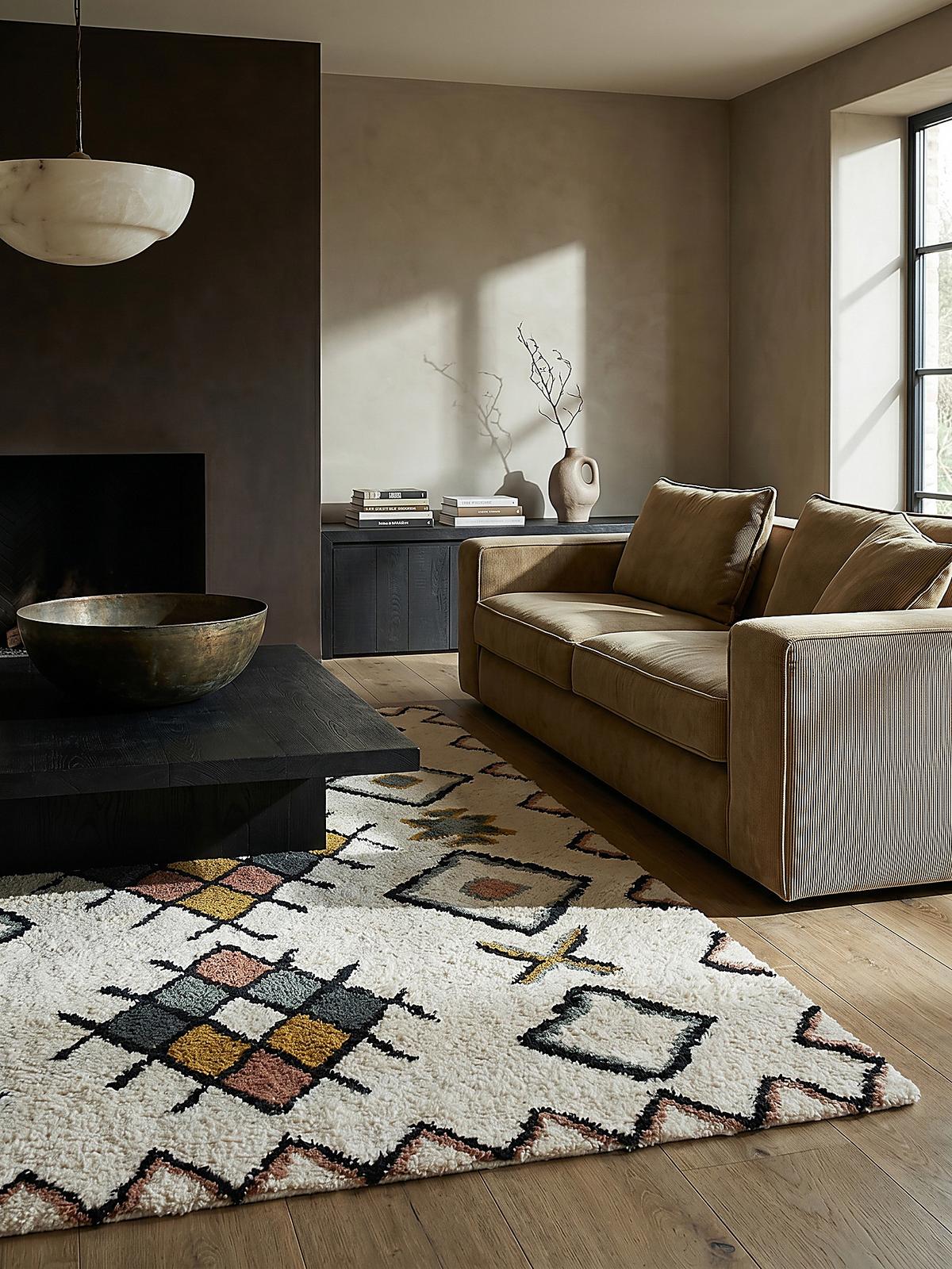 WOLLTEPPICH BRUE, mit Rautenmuster, aus Wolle, Bunt, 120 x 170 cm - Multicolor, Textil (170/120cm) - KADIMA DESIGN