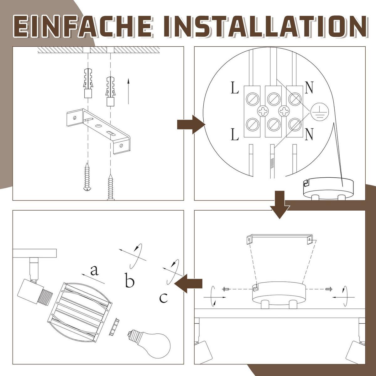 DECKENSTRAHLER Letourneau 6-flammig 103/57/21cm - Schwarz, Metall (103/57/21cm) - Nettlife