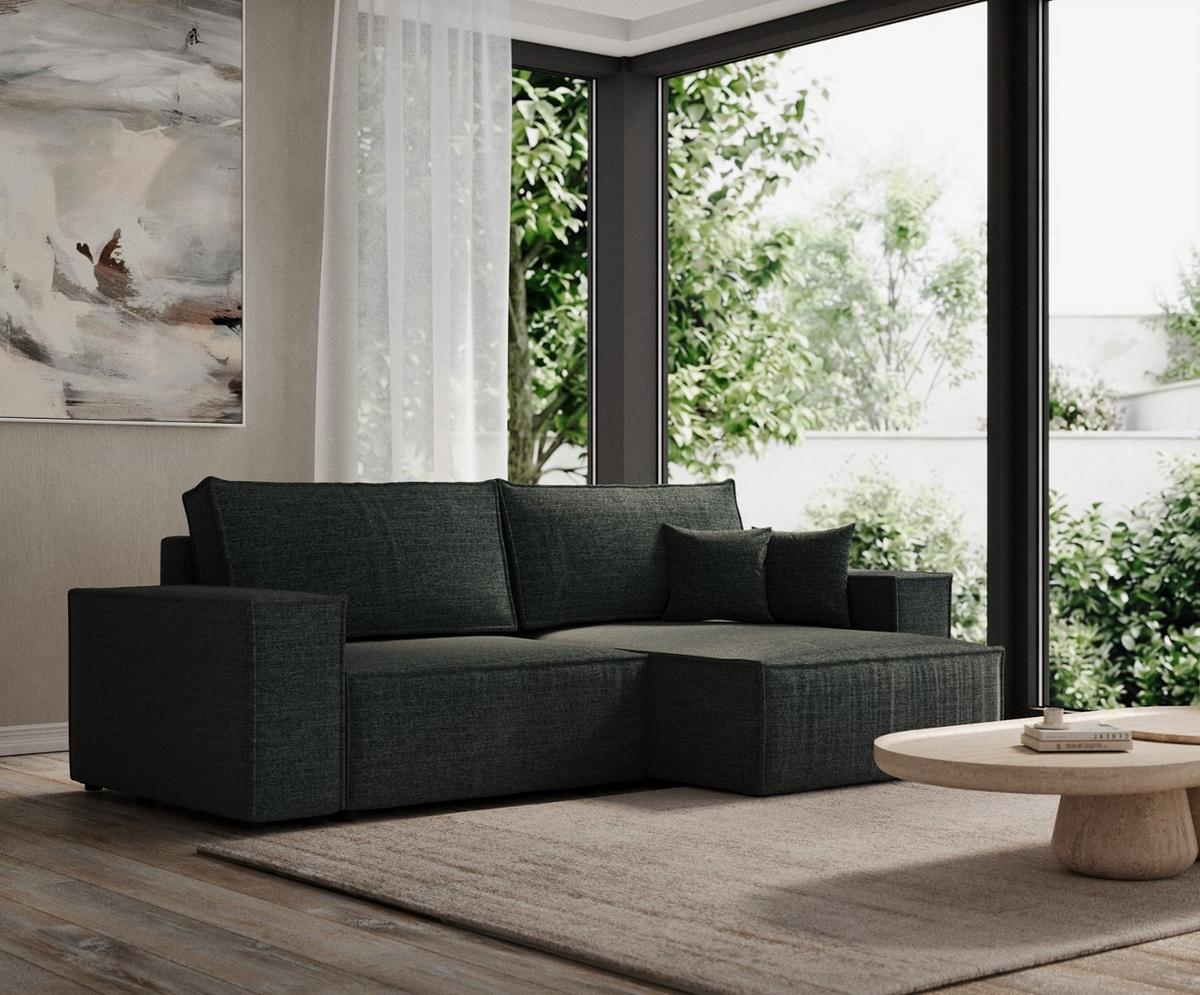ECKSOFA CAVO mit Schlaffunktion Blaugrau im City Stoff - Blaugrau/Schwarz, Holz/Holzwerkstoff (255/148cm) - AltaBeds