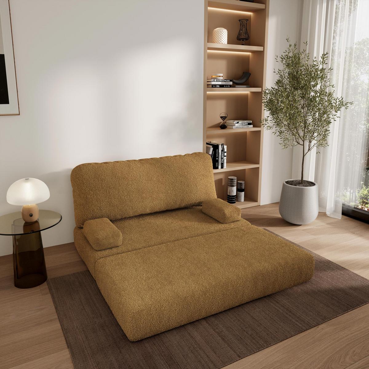 BETTSOFA KESTE aus Schaumstoff Bucle-Stoff Orange Schlaffunktion - Gelb, Textil (140/86/60cm) - MASSENO