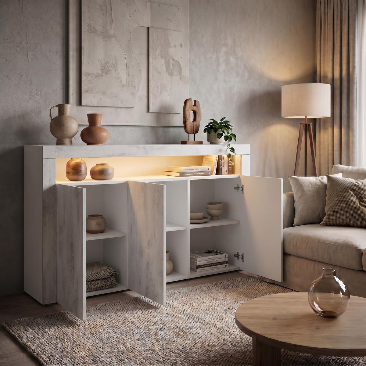 SIDEBOARD Valencia Beton Oxid Optik/ Beton Oxid Optik - Hellgrau, Holzwerkstoff (155/92/40cm) - Vladon