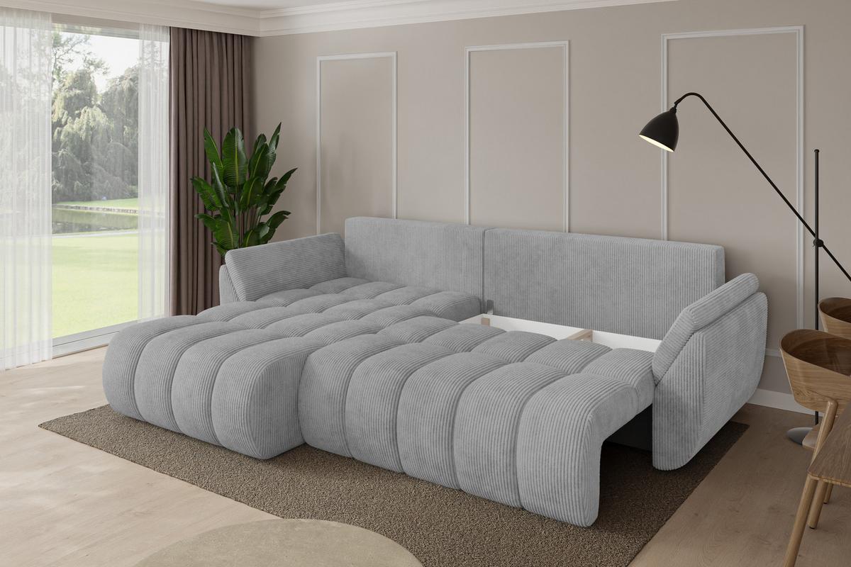 ECKSOFA mit Schlaffunktion Ottomane Links TOKO-L-v1 277x194x86 Grau Cord - Schwarz/Grau, Holzwerkstoff/Kunststoff (277/194cm) - ALTDECOR